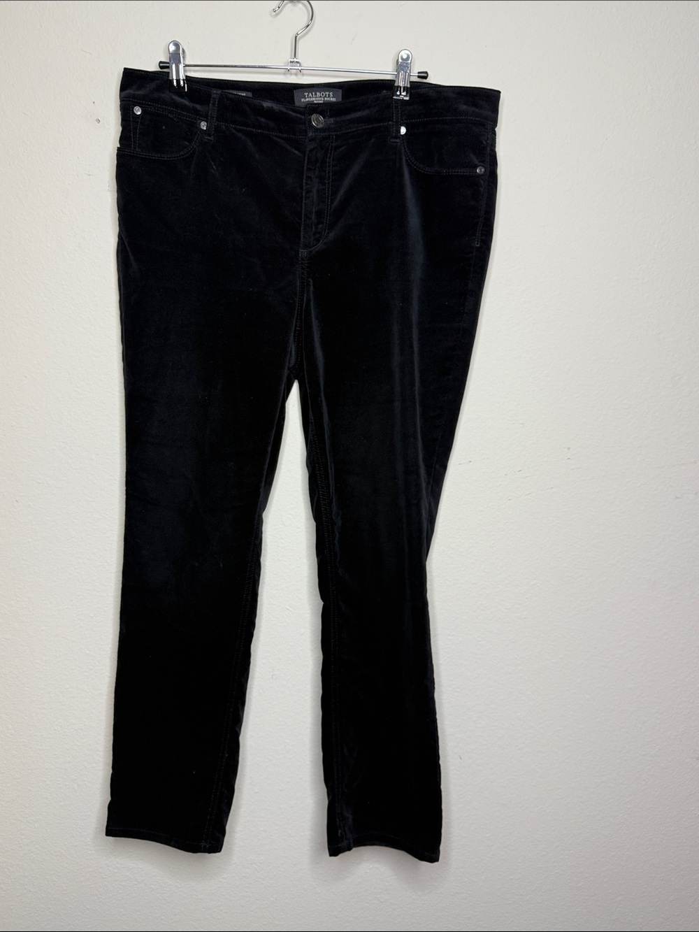 Talbots Black Velveteen Flawless Five Pocket Straight Slim Pants Size 12p